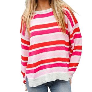 Haptics Pink Red White Striped Oversized Knit Top Size Large NWT